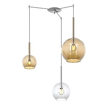 Lampadario Contemporaneo Future Metallo Cromo Vetro Mix Trasp-Ambra 3 Luci E27