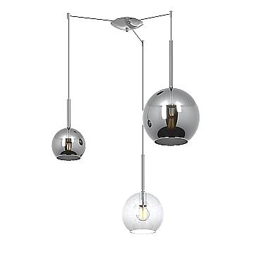 Lampadario Contemporaneo Future Metallo Cromo Vetro Trasp-Cromo 3 Luci E27