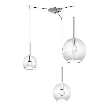 Lampadario Contemporaneo Future Metallo Cromo Vetro Trasparente 3 Luci E27