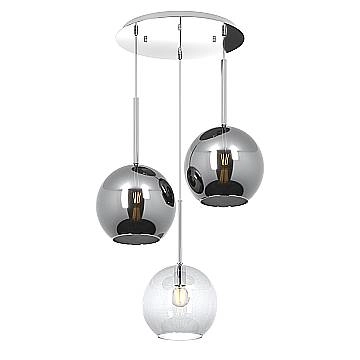 Lampadario Contemp Future Metallo Cromo Vetro Grande Trasp-Cromo 3 Luci E27