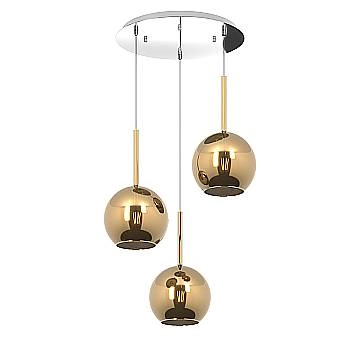 Sospensione Contemp. Rosone Tondo Future Met. Cromo Vetro Oro 3 Luci E27 D47Cm