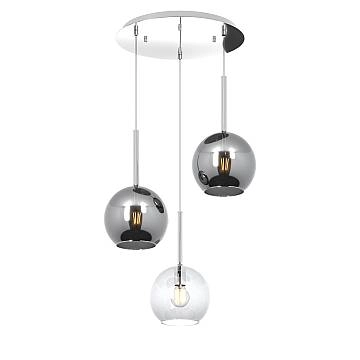 Lampadario Tondo Contemporaneo Future Metallo Cromo Vetro Trasp-Cromo 3 Luci E27