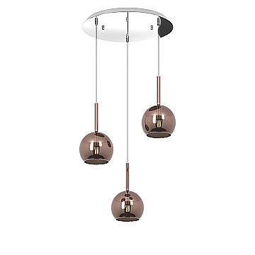 Sospensione Contemp. Rosone Tondo Future Met. Cromo Vetro Rame 3 Luci E27 D42Cm