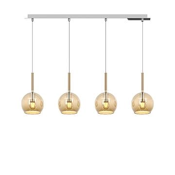 Lampadario Rettangolare Contemp Future Metallo Cromo Vetro Ambra 4 Luci E27