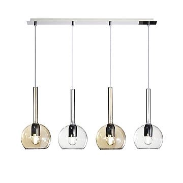 Lampadario Contemporaneo Future Metallo Cromo Vetro Trasp-Ambra 4 Luci E27