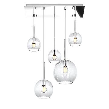Sospensione Contemp. Rett. Future Metallo Cromo Vetro Trasparente 5 Luci E27