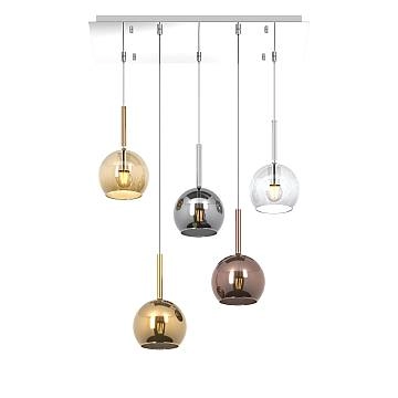Lampadario Rettangolare Contemp Future Metallo Cromo Vetro Multicolor 5 Luci E27