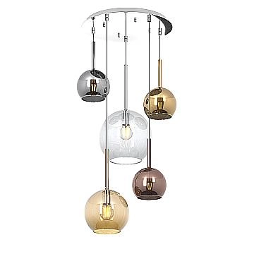 Lampadario Contemporaneo Future Metallo Cromo Vetro Mix Multicolor 5 Luci E27
