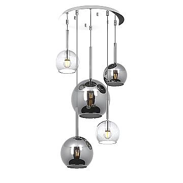 Lampadario Contemporaneo Future Metallo Cromo Vetro Mix Trasp-Cromo 5 Luci E27