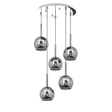 Lampadario Contemporaneo Future Metallo Cromo Vetro 5 Luci E27