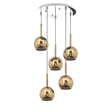 Lampadario Contemporaneo Future Metallo Cromo Vetro Oro 5 Luci E27