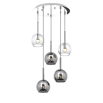 Lampadario Contemporaneo Future Metallo Cromo Vetro Trasp-Cromo 5 Luci E27