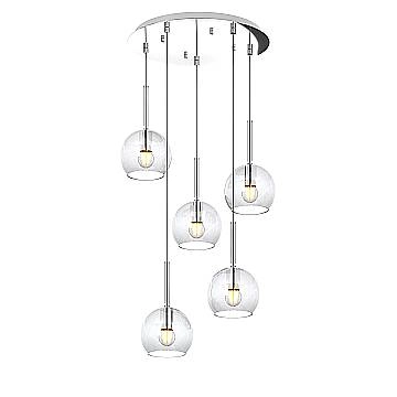 Lampadario Contemporaneo Future Metallo Cromo Vetro Trasparente 5 Luci E27