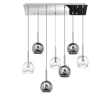 Lampadario Contemporaneo Future Metallo Cromo Vetro Trasp-Cromo 7 Luci E27