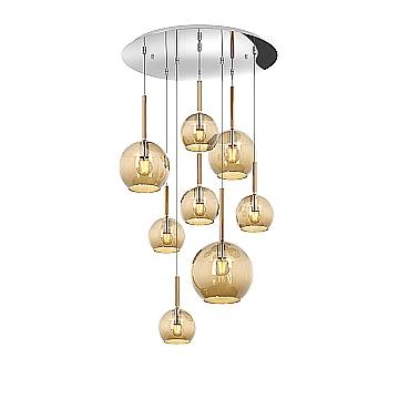 Lampadario Contemporaneo Future Metallo Cromo Vetro Mix Ambra 8 Luci E27