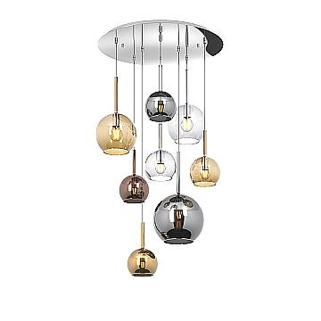 Lampadario Contemporaneo Future Metallo Cromo Vetro Mix Multicolor 8 Luci E27