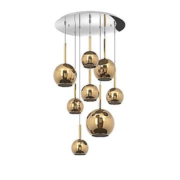 Lampadario Contemporaneo Future Metallo Cromo Vetro Mix Oro 8 Luci E27