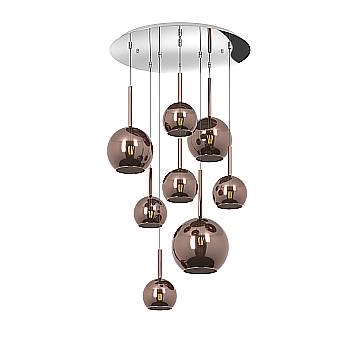 Lampadario Contemporaneo Future Metallo Cromo Vetro Mix Rame 8 Luci E27