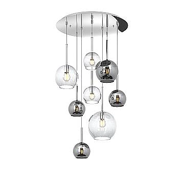 Lampadario Contemporaneo Future Metallo Cromo Vetro Mix Trasp-Cromo 8 Luci E27