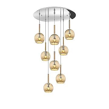 Lampadario Contemporaneo Future Metallo Cromo Vetro Ambra 8 Luci E27