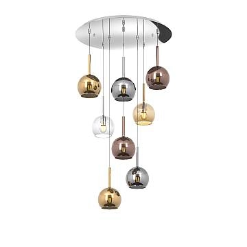 Lampadario Contemporaneo Future Metallo Cromo Vetro Multicolor 8 Luci E27