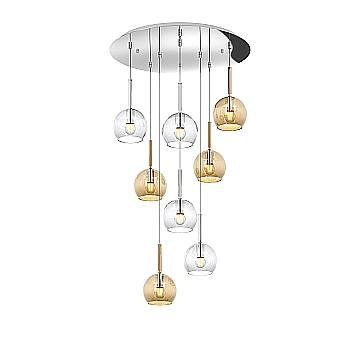 Lampadario Contemporaneo Future Metallo Cromo Vetro Trasp-Ambra 8 Luci E27