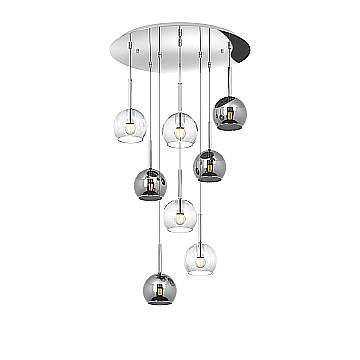 Lampadario Contemporaneo Future Metallo Cromo Vetro Trasp-Cromo 8 Luci E27