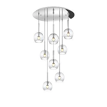 Lampadario Contemporaneo Future Metallo Cromo Vetro Trasparente 8 Luci E27