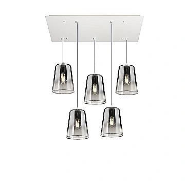 Sospensione Contemporanea Rett. Shaded Metallo Bianco Vetro Cromo 5 Luci E27