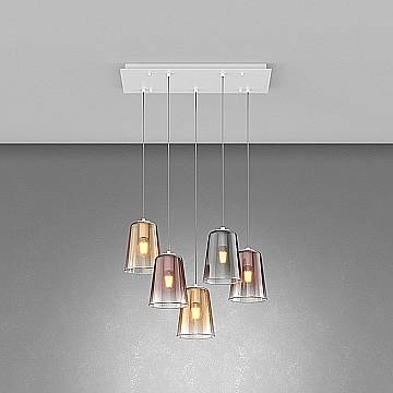 Lampadario Contemporaneo Shaded Metallo Bianco Vetro Multicolor 5 Luci E27