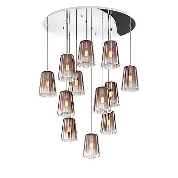 Sospensione Contemp. Rosone Tondo Shaded Metallo Cromo Vetro Rame 12 Luci E27