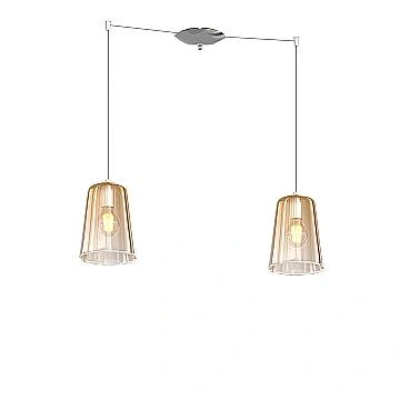 Sospensione Contemporanea Shaded Metallo Cromo Vetro Ambra 2 Luci E27