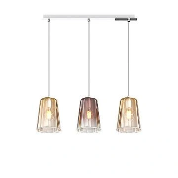 Sospensione Contemp. Rett. Shaded Metallo Cromo Vetro Ambra E Rame 3 Luci E27
