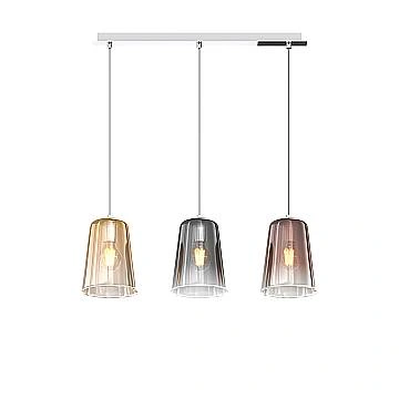 Sospensione Contemporanea Rett. Shaded Metallo Cromo Vetro Multicolor 3 Luci E27