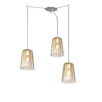 Sospensione Contemporanea Shaded Metallo Cromo Vetro Ambra 3 Luci E27