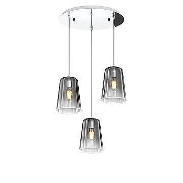 Sospensione Contemp. Rosone Tondo Shaded Metallo E Vetro Cromo 3 Luci E27