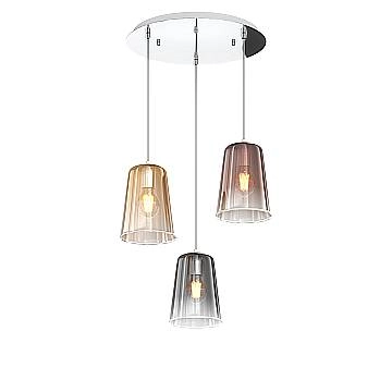 Sospensione Contemp. Rosone Tondo Shaded Metallo Cromo Vetro Multicolor 3 Luci