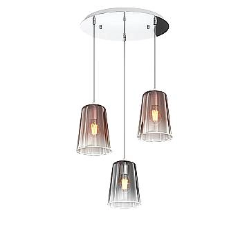 Sospensione Contemp. Rosone Tondo Shaded Metallo Cromo Vetro Rame E Cromo 3 Luci