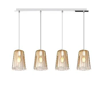Sospensione Contemporanea Rett. Shaded Metallo Cromo Vetro Ambra 4 Luci E27