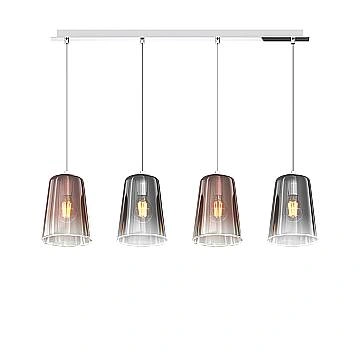 Sospensione Contemp. Rett. Shaded Metallo Cromo Vetro Rame E Cromo 4 Luci E27