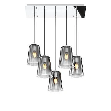 Sospensione Contemporanea Rett. Shaded Metallo E Vetro Cromo 5 Luci E27