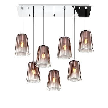 Sospensione Contemporanea Rett. Shaded Metallo Cromo Vetro Rame 7 Luci E27