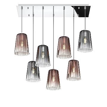 Sospensione Contemp. Rett. Shaded Metallo Cromo Vetro Rame E Cromo 7 Luci E27