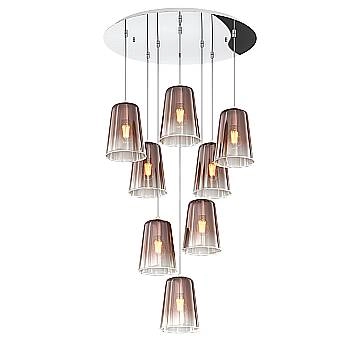Sospensione Contemp. Rosone Tondo Shaded Metallo Cromo Vetro Rame 8 Luci E27