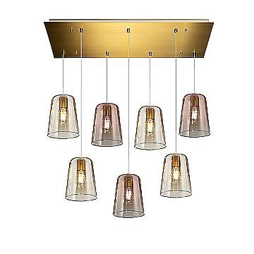 Lampadario Contemporaneo Shaded Metallo Ottone Vetro Ambra-Rame 7 Luci E27