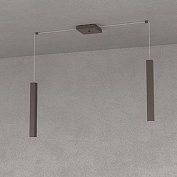 Sospensione Moderna Square Tube Metallo Marrone 2 Luci Gu10 Sospensione Moderna Square Tube Metallo Marrone 2 Luci Gu10