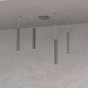 Sospensione Moderna Square Tube Metallo Antracite 4 Luci Gu10 Sospensione Moderna Square Tube Metallo Antracite 4 Luci Gu10