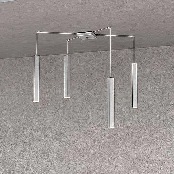 Sospensione Moderna Square Tube Metallo Grigio 4 Luci Gu10 Sospensione Moderna Square Tube Metallo Grigio 4 Luci Gu10