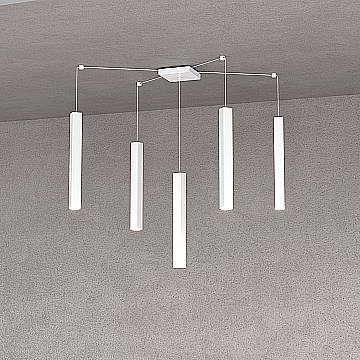 Sospensione Moderna Square Tube Metallo Bianco 5 Luci Gu10 Sospensione Moderna Square Tube Metallo Bianco 5 Luci Gu10