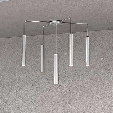 Sospensione Moderna Square Tube Metallo Grigio 5 Luci Gu10 Sospensione Moderna Square Tube Metallo Grigio 5 Luci Gu10